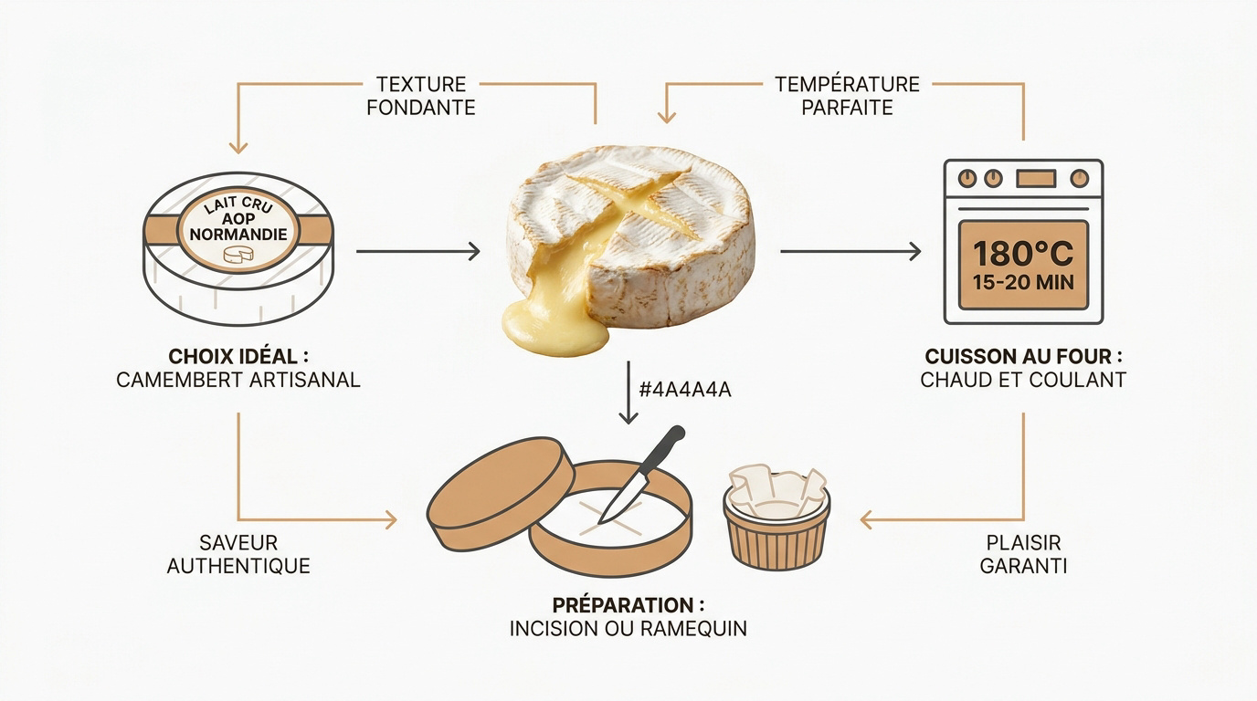 Camembert au lait cru prêt pour une cuisson au four avec incision en croix