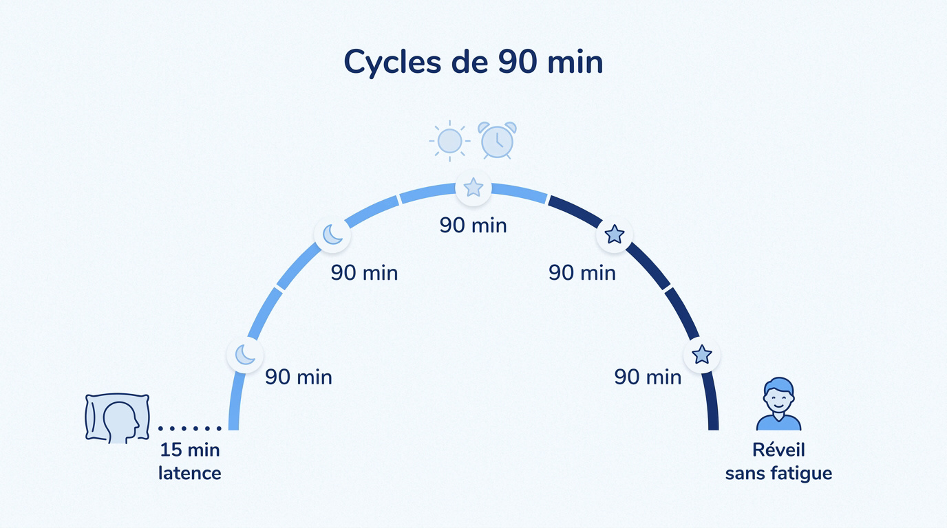 Schéma des cycles de sommeil de 90 minutes incluant les phases légère profonde et paradoxale