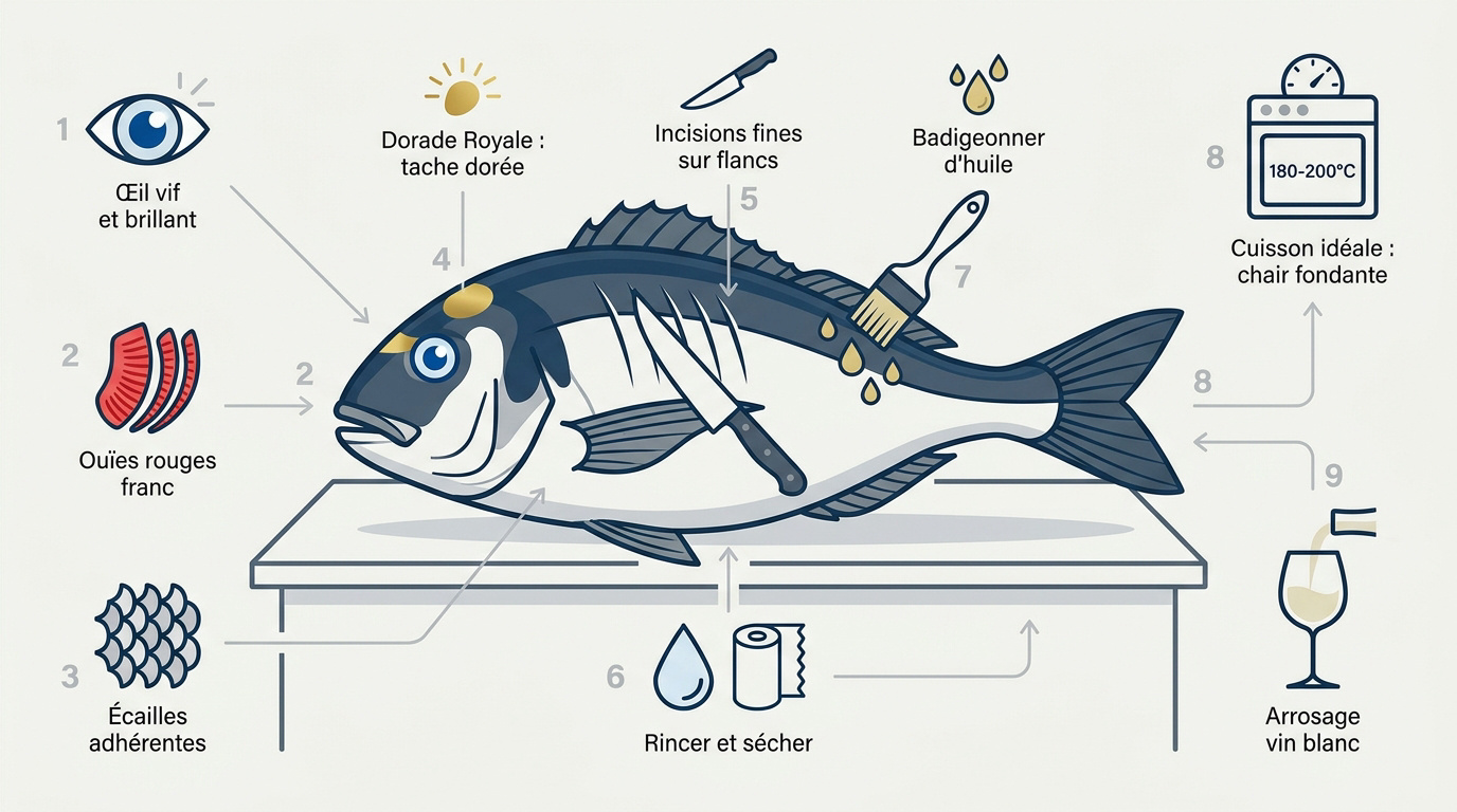 Dorade royale fraîche prête pour la préparation culinaire