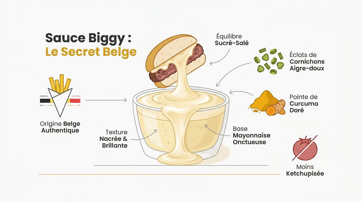Infographie sur les ingrédients et l'origine de la sauce Biggy