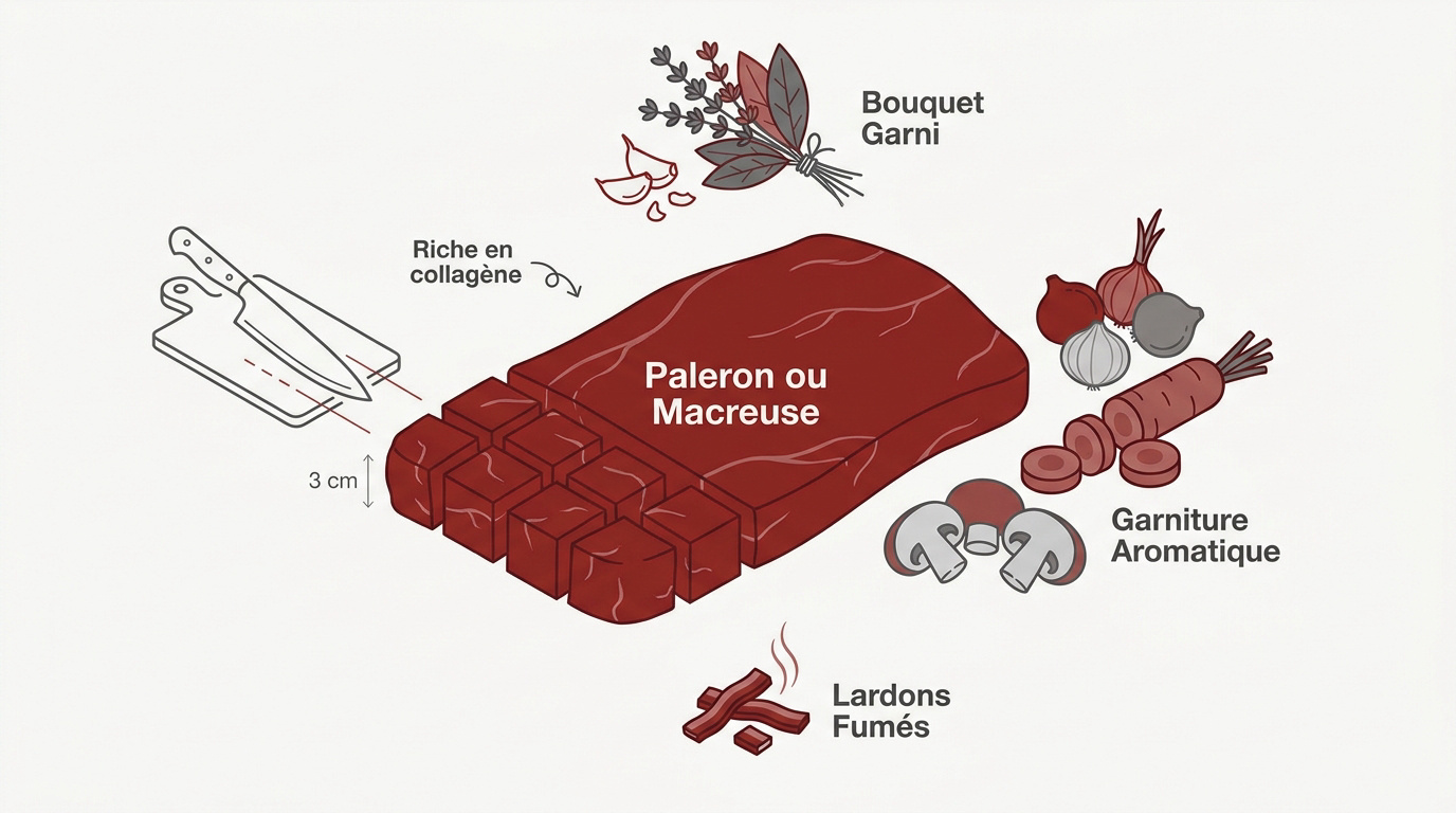 Découpe du bœuf pour bourguignon
