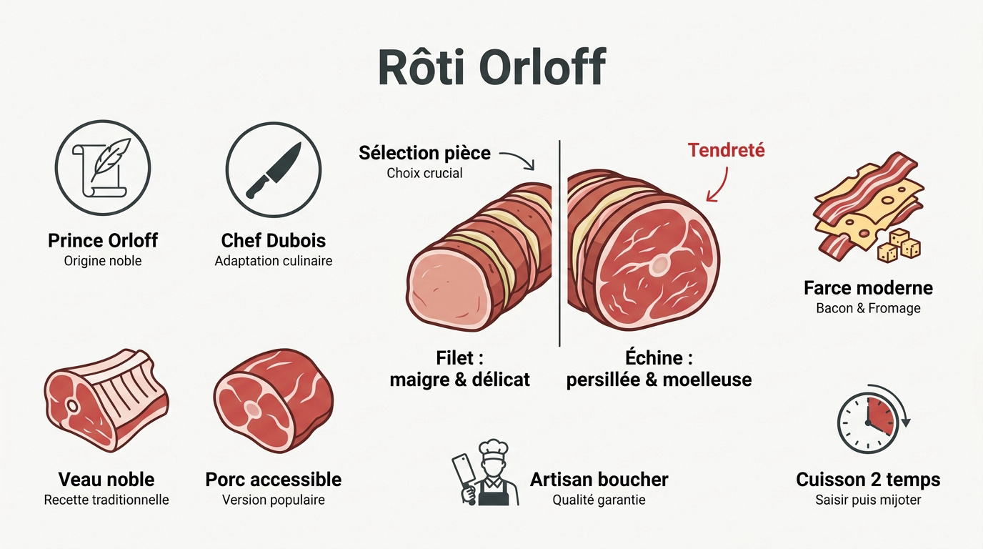 Rôti de porc Orloff garni de fromage et bacon prêt pour la cuisson