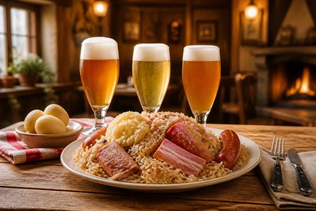 Choucroute garnie et trio de bieres